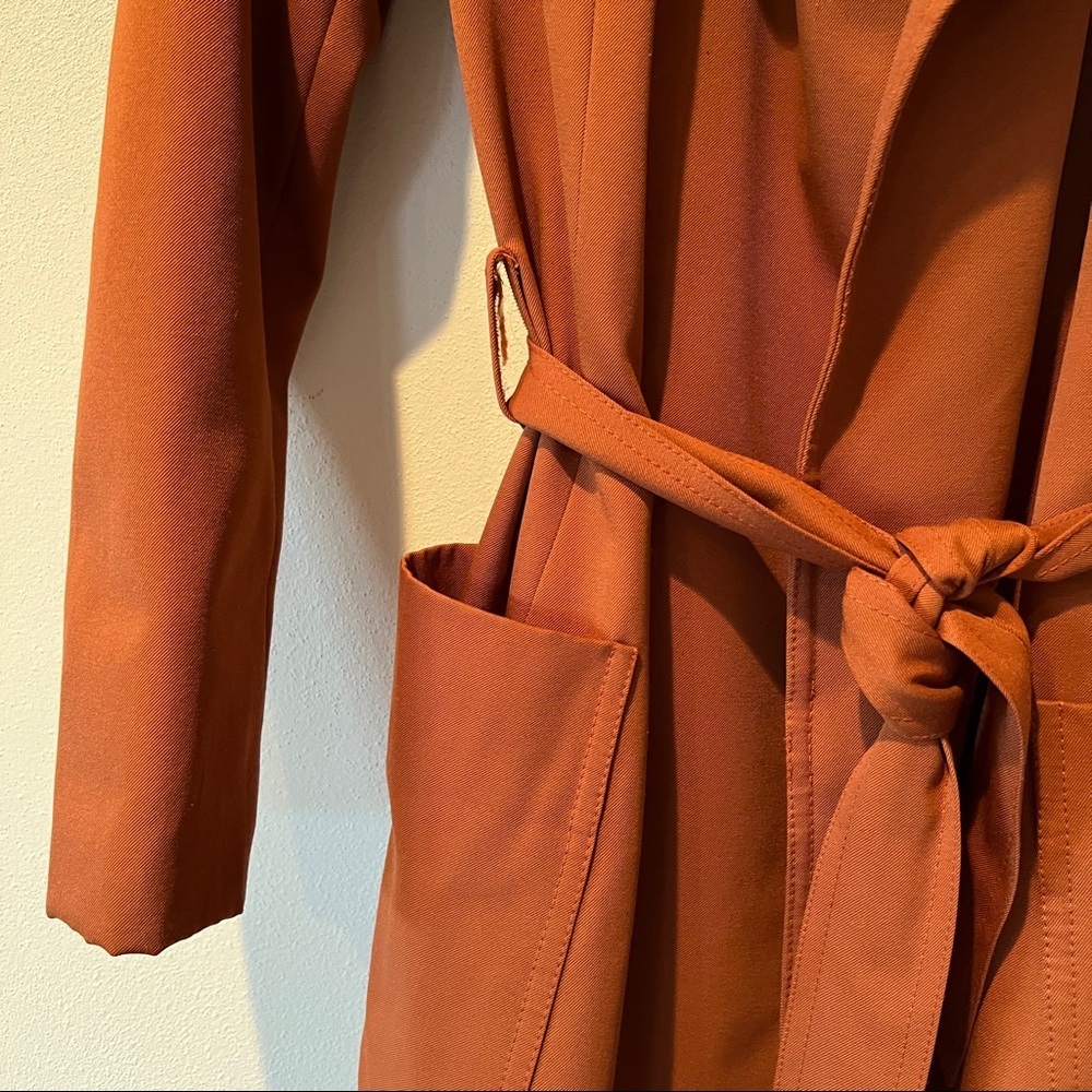 Vintage Handmade Open Front Belted Trench Lined Large Lapels - Picture 4 of 10